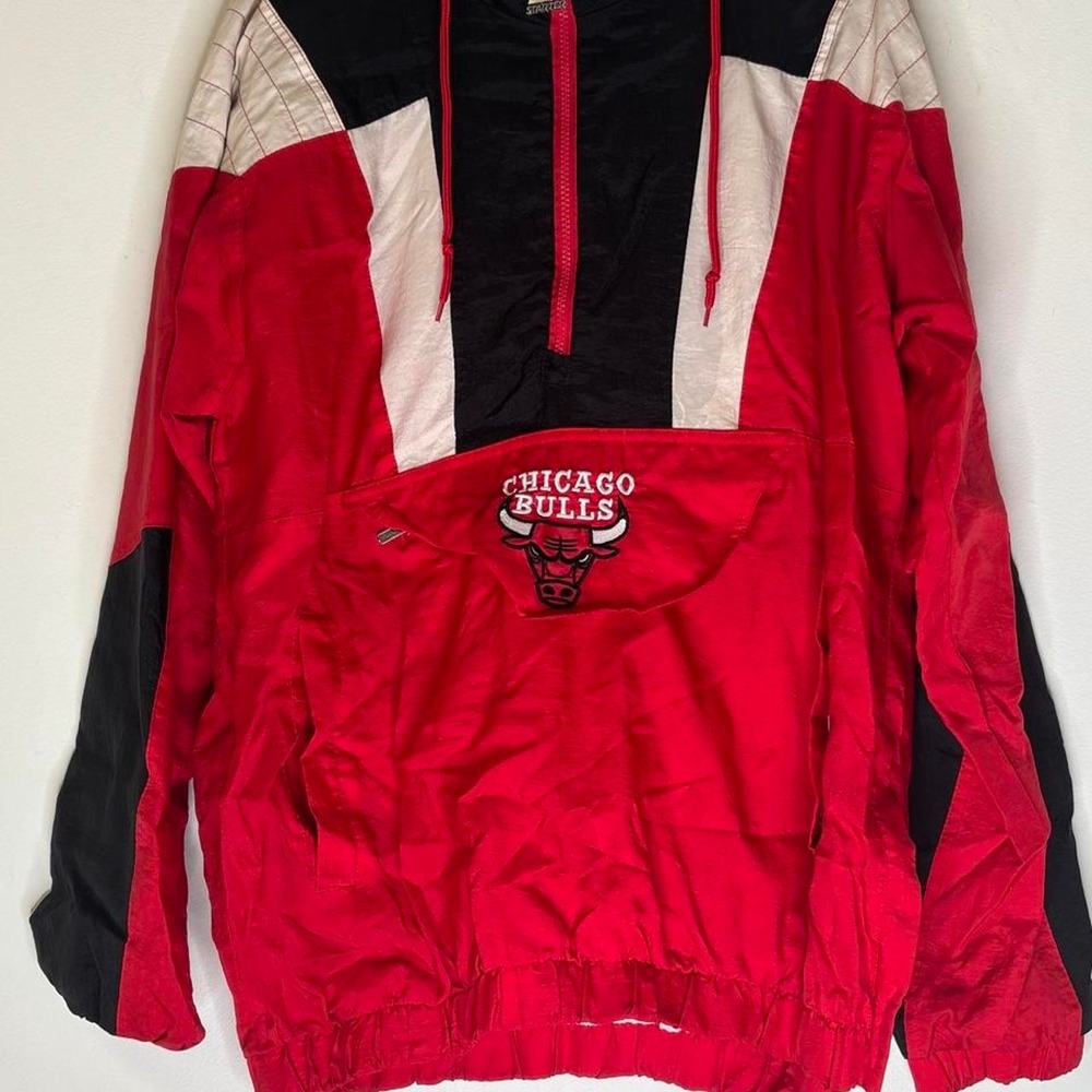 Starter Black Label Chicago Bulls Half Zip Hooded Jacket Men's M NBA Y2K